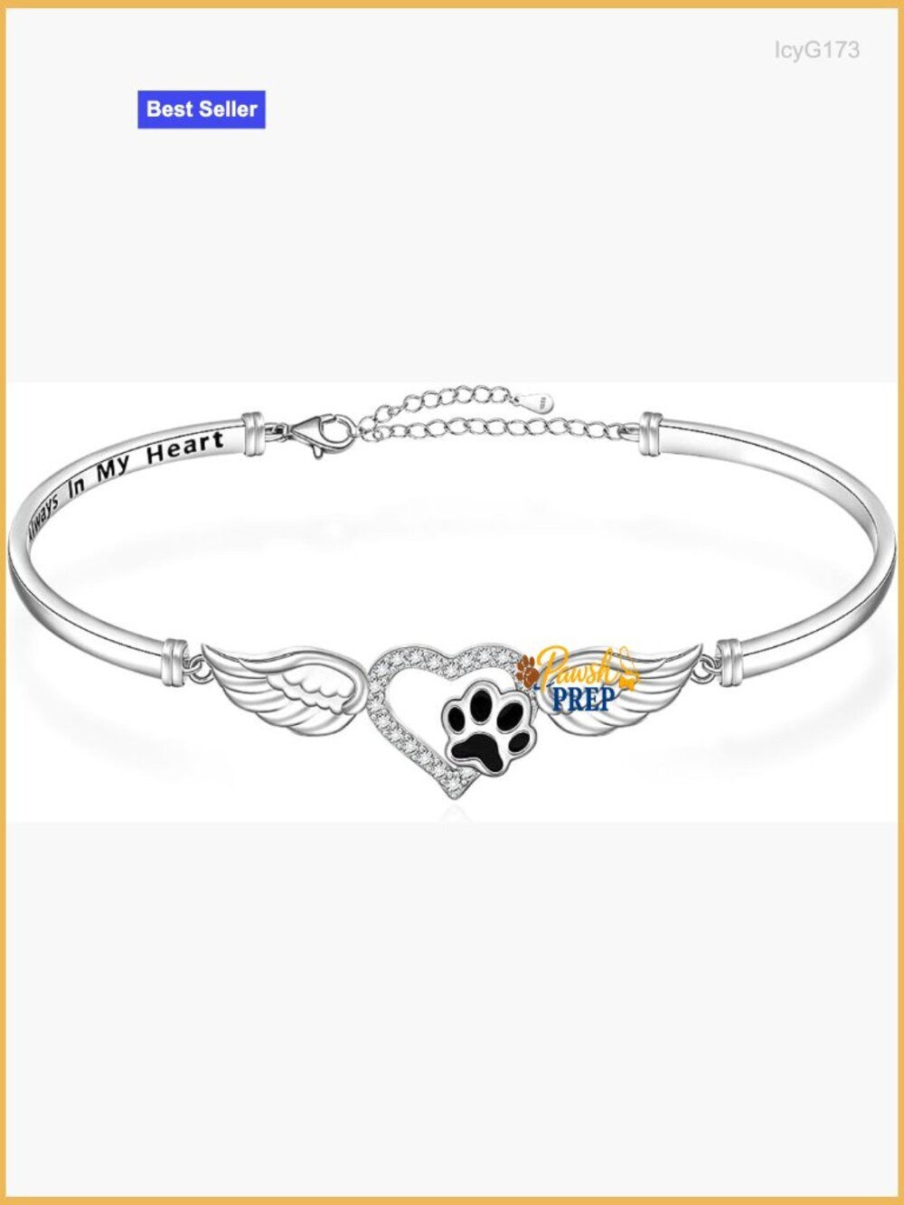 Sterling Silver Paw Print Bangle Bracelet Adjustable Pet Memorial Jewelry